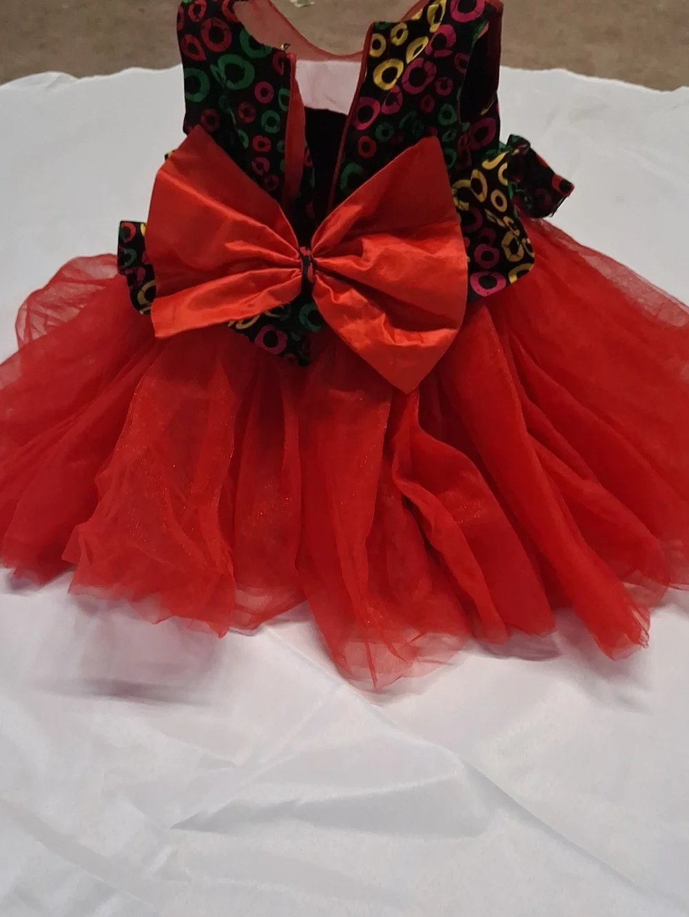 Kids Red Tulle Party Dress with Colorful Bodice